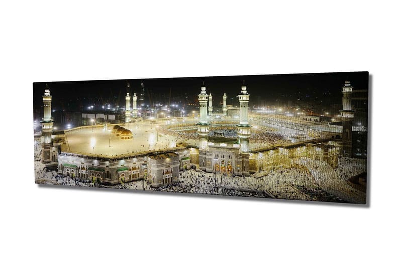 Canvas-taulu 80x30 cm - Upea näkymä Mekan pyhään paikkaan yövalossa - Kulta / Vihreä / Musta - Sisustustuotteet - Taulu & taide - Canvas-taulu