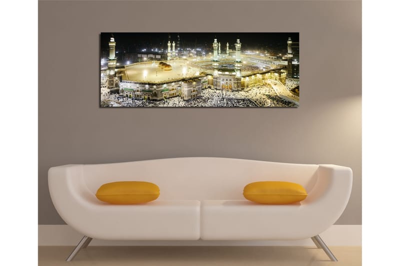 Canvas-taulu 80x30 cm - Upea näkymä Mekan pyhään paikkaan yövalossa - Kulta / Vihreä / Musta - Sisustustuotteet - Taulu & taide - Canvas-taulu