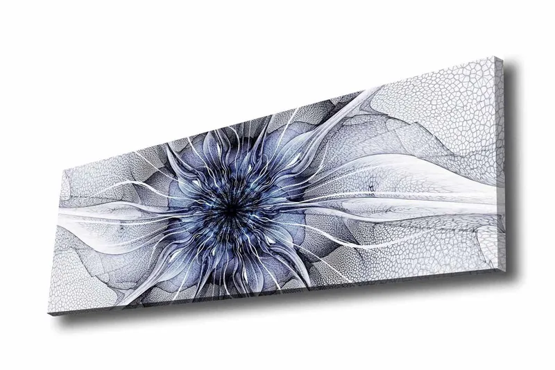 Canvas-taulu - Abstrakti kukka-aihe kelluvilla muodoilla, Sininen / Valkoinen / Musta
