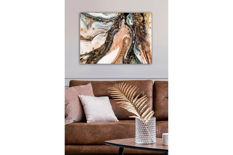 Canvas-taulu - Abstrakti kuvio mustilla ja kultaisilla elementeillä - Kulta / Musta / Vaaleanpunainen - Sisustustuotteet - Taulu & taide - Canvas-taulu