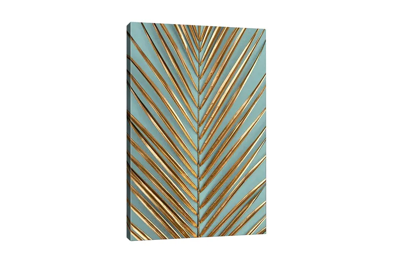 Canvas-taulu - Abstrakti lehtisommitelma kultaisilla viivoilla, Kulta / Turkoosi