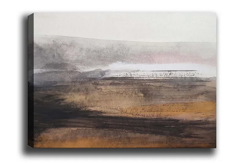 Canvas-taulu - Abstrakti maisema, jossa pehmeät siirtymät maanläheisten ja harmaan sävyjen välillä, Harmaa / Ruskea / Beige