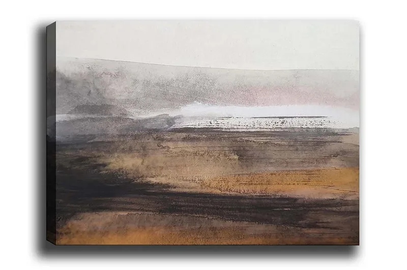 Canvas-taulu - Abstrakti maisema, jossa pehmeät siirtymät maanläheisten ja harmaan sävyjen välillä, Harmaa / Ruskea / Beige