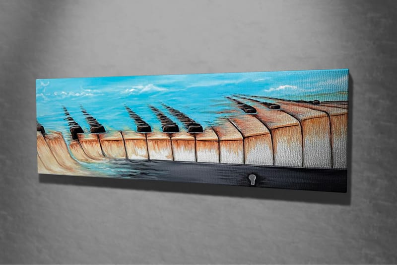 Canvas-taulu - Abstrakti maisema järvellä ja geometrisilla muodoilla - Sininen / Beige / Musta - Sisustustuotteet - Taulu & taide - Canvas-taulu