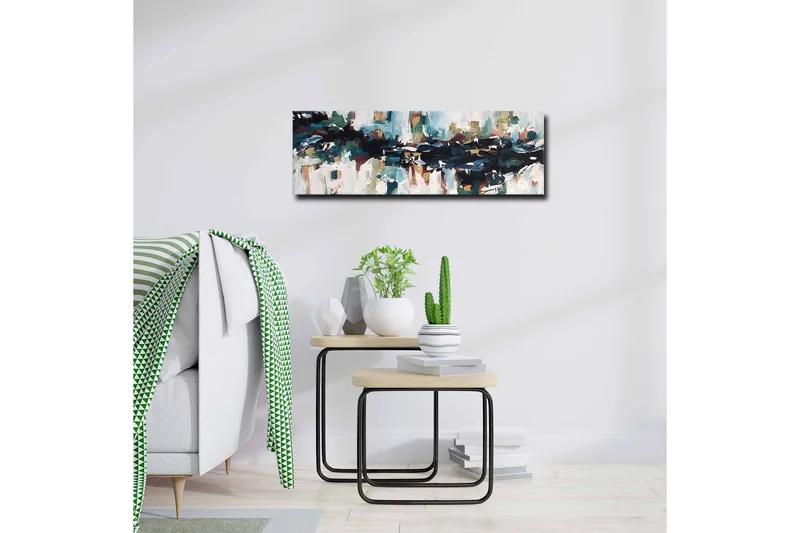 Canvas-taulu - Abstrakti maisema virtaavilla muodoilla ja väreillä - Tummansininen / Turkoosi / Beige - Sisustustuotteet - Taulu & taide - Canvas-taulu