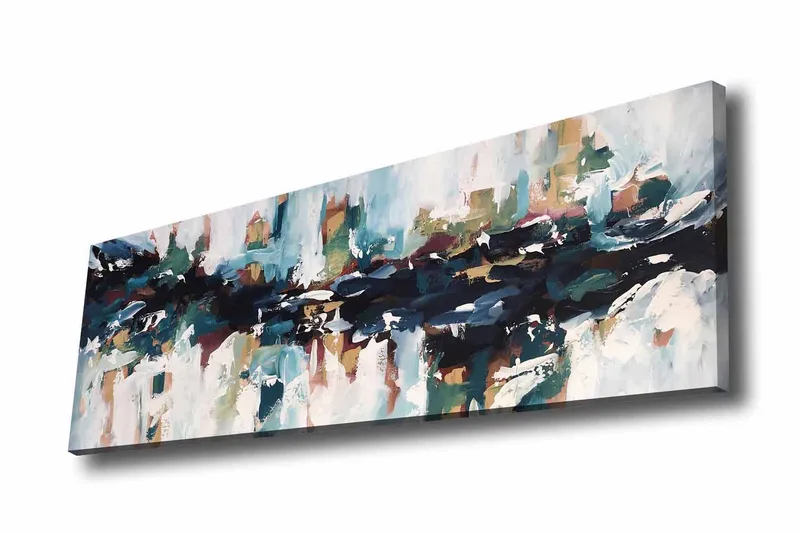 Canvas-taulu - Abstrakti maisema virtaavilla muodoilla ja väreillä, Tummansininen / Turkoosi / Beige