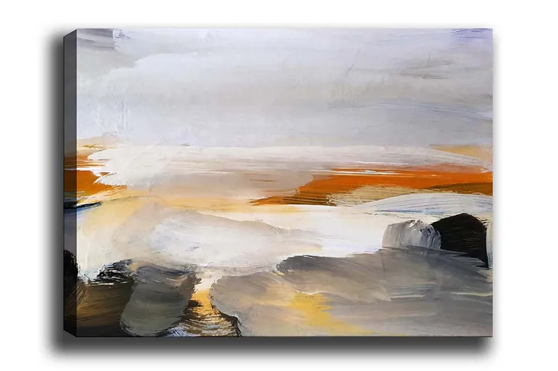 Canvas-taulu - Abstrakti maisema pehmeillä värisiirtymillä, Harmaa / Oranssi / Valkoinen
