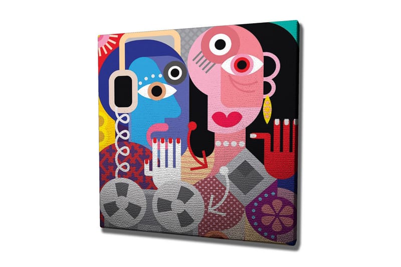 Canvas-taulu - Abstrakti muotokuva kahdesta kasvosta värikkäillä yksityiskohdilla, Sininen / Vaaleanpunainen / Punainen