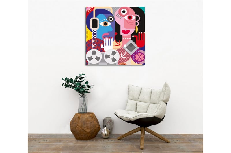 Canvas-taulu - Abstrakti muotokuva kahdesta kasvosta värikkäillä yksityiskohdilla - Sininen / Vaaleanpunainen / Punainen - Sisustustuotteet - Taulu & taide - Canvas-taulu