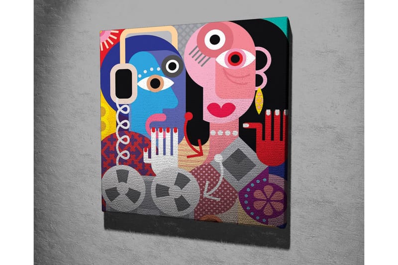 Canvas-taulu - Abstrakti muotokuva kahdesta kasvosta värikkäillä yksityiskohdilla - Sininen / Vaaleanpunainen / Punainen - Sisustustuotteet - Taulu & taide - Canvas-taulu