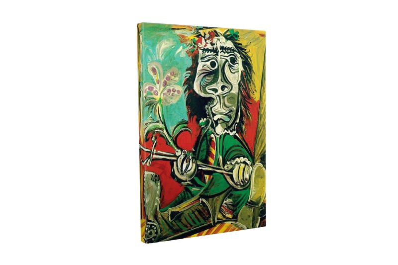 Canvas-taulu - Abstrakti muotokuva miehestä kukan ja instrumentin kanssa, Vihreä / Punainen / Musta