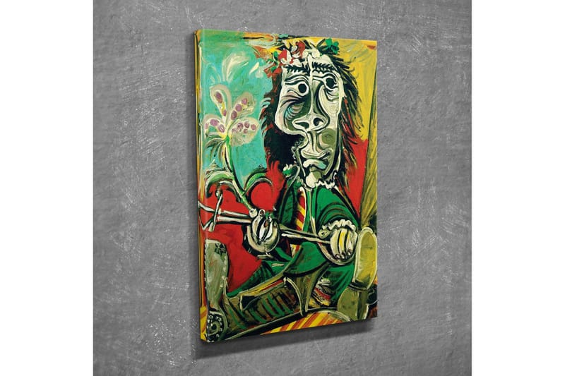 Canvas-taulu - Abstrakti muotokuva miehestä kukan ja instrumentin kanssa - Vihreä / Punainen / Musta - Sisustustuotteet - Taulu & taide - Canvas-taulu