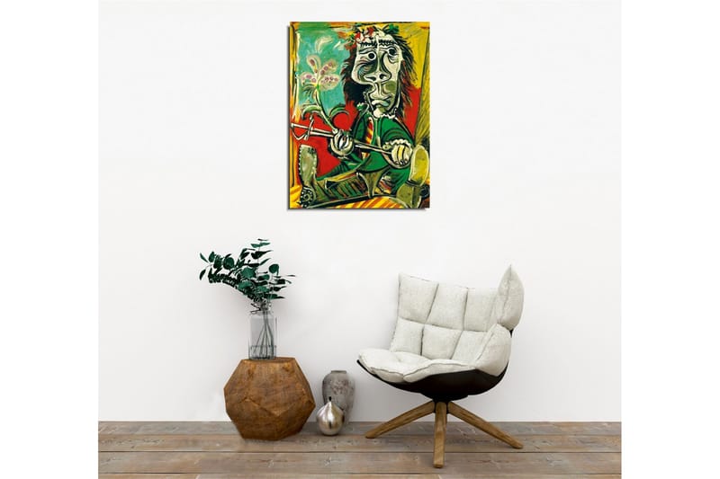 Canvas-taulu - Abstrakti muotokuva miehestä kukan ja instrumentin kanssa - Vihreä / Punainen / Musta - Sisustustuotteet - Taulu & taide - Canvas-taulu