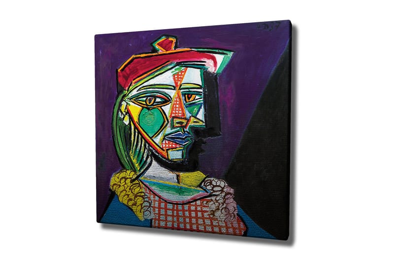 Canvas-taulu - Abstrakti muotokuva naisesta geometrisilla muodoilla, Vihreä / Punainen / Violetti