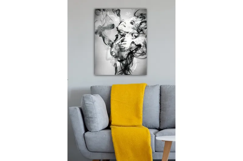 Canvas-taulu - Abstrakti muotokuva naisesta savuisten muotojen ympäröimänä - Musta / Valkoinen / Harmaa - Sisustustuotteet - Taulu & taide - Canvas-taulu