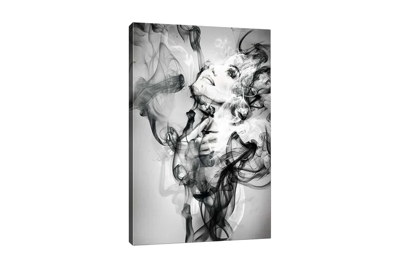 Canvas-taulu - Abstrakti muotokuva naisesta savuisten muotojen ympäröimänä, Musta / Valkoinen / Harmaa