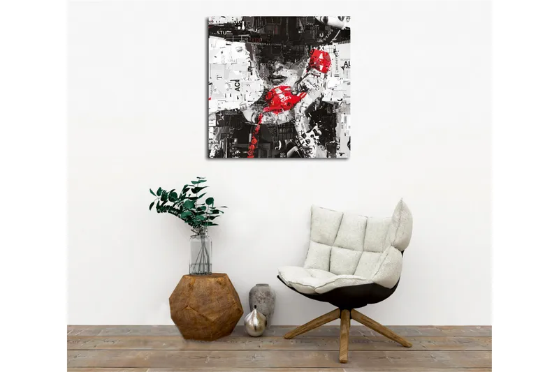 Canvas-taulu - Abstrakti muotokuva punaisella puhelimella ja graafisilla elementeillä - Punainen / Musta / Valkoinen - Sisustustuotteet - Taulu & taide - Canvas-taulu