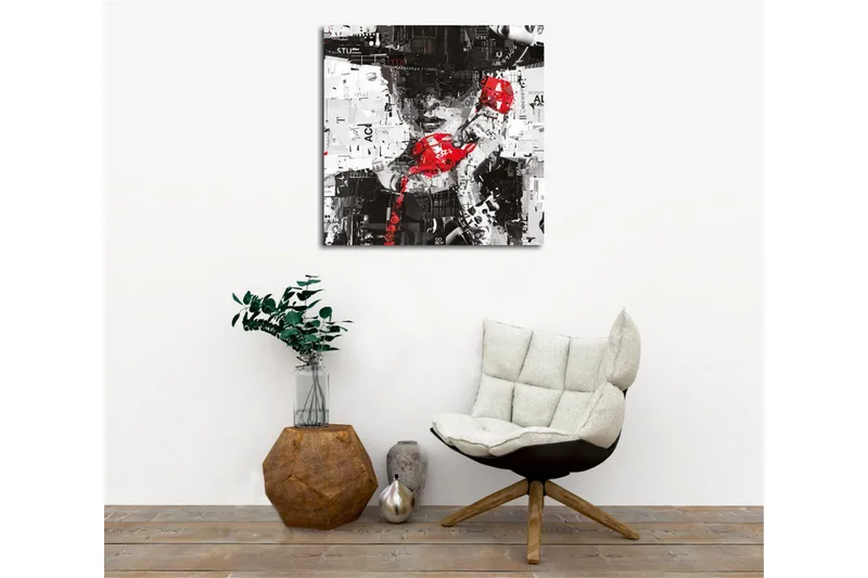 Canvas-taulu - Abstrakti muotokuva punaisella puhelimella ja graafisilla elementeillä - Punainen / Musta / Valkoinen - Sisustustuotteet - Taulu & taide - Canvas-taulu