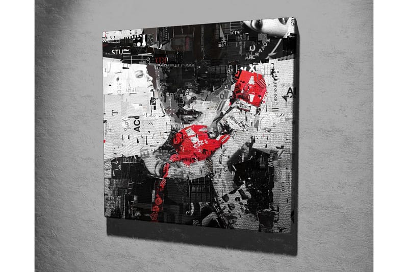 Canvas-taulu - Abstrakti muotokuva punaisella puhelimella ja graafisilla elementeillä - Punainen / Musta / Valkoinen - Sisustustuotteet - Taulu & taide - Canvas-taulu