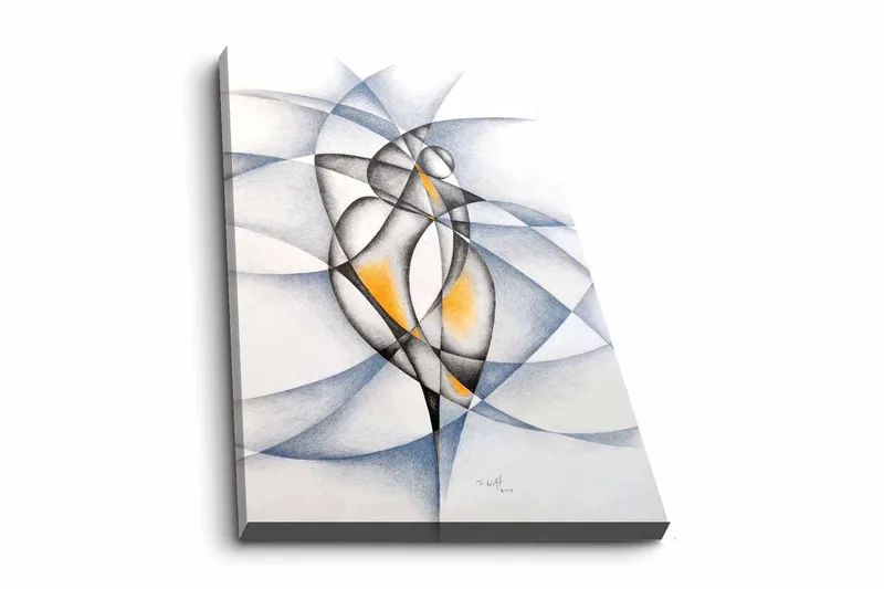 Canvas-taulu - Abstrakti sommitelma, jossa kaksi tyyliteltyä hahmoa vuorovaikuttaa keskenään, Musta / Harmaa / Oranssi