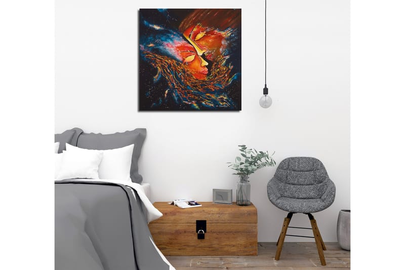 Canvas-taulu - Abstrakti sommitelma, jossa kasvot sulautuvat yhteen kosmisessa ympäristössä - Punainen / Oranssi / Musta - Sisustustuotteet - Taulu & taide - Canvas-taulu