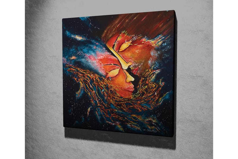 Canvas-taulu - Abstrakti sommitelma, jossa kasvot sulautuvat yhteen kosmisessa ympäristössä - Punainen / Oranssi / Musta - Sisustustuotteet - Taulu & taide - Canvas-taulu