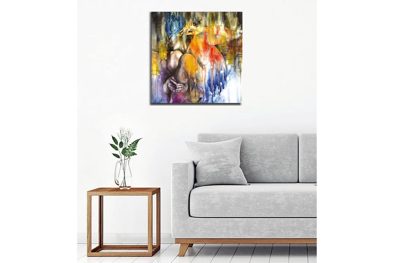 Canvas-taulu - Abstrakti sommitelma, jossa nainen syleilee itseään - Sininen / Oranssi / Violetti - Sisustustuotteet - Taulu & taide - Canvas-taulu