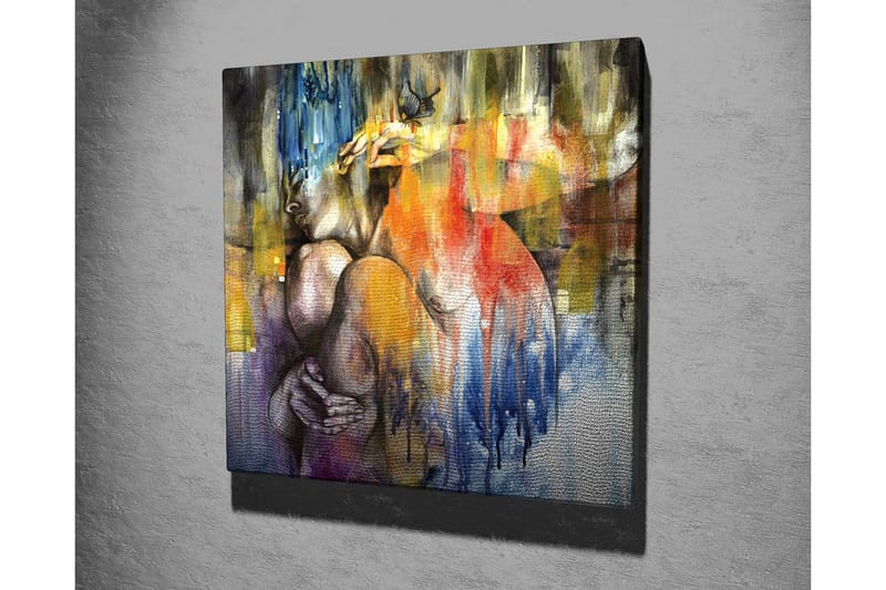 Canvas-taulu - Abstrakti sommitelma, jossa nainen syleilee itseään - Sininen / Oranssi / Violetti - Sisustustuotteet - Taulu & taide - Canvas-taulu
