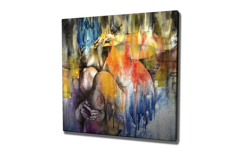 Canvas-taulu - Abstrakti sommitelma, jossa nainen syleilee itseään, Sininen / Oranssi / Violetti