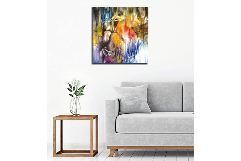 Canvas-taulu - Abstrakti sommitelma, jossa nainen syleilee itseään - Sininen / Oranssi / Violetti - Sisustustuotteet - Taulu & taide - Canvas-taulu