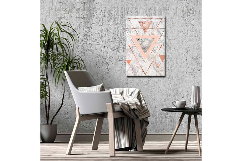 Canvas-taulu - Abstrakti sommitelma, jossa on eri sävyisiä kolmioita, Marmorivalkoinen / Kupari / Harmaa