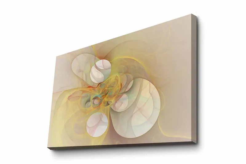 Canvas-taulu - Abstrakti sommitelma, jossa pehmeissä sävyissä kelluvia muotoja, Vaaleankeltainen / Beige / Vaaleanpunainen