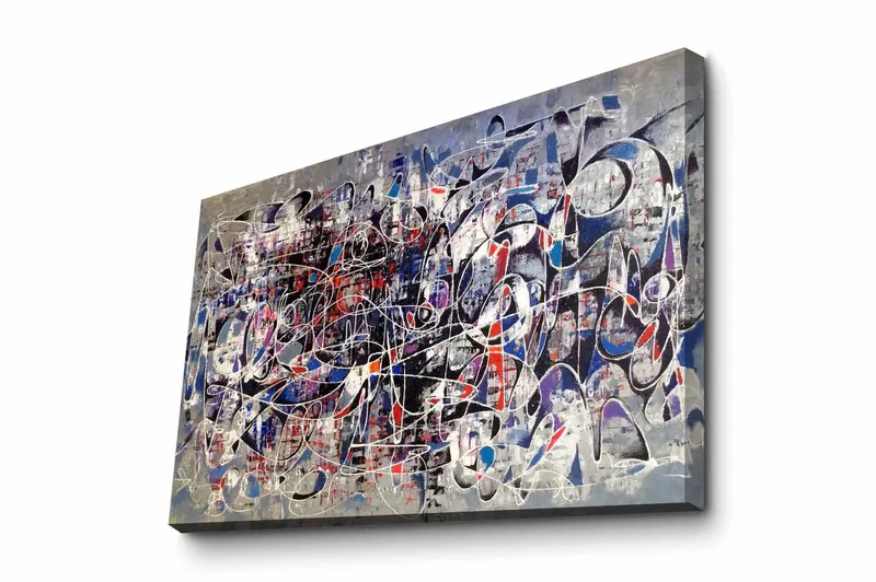 Canvas-taulu - Abstrakti sommitelma dynaamisilla viivoilla ja muodoilla, Tummansininen / Punainen / Valkoinen