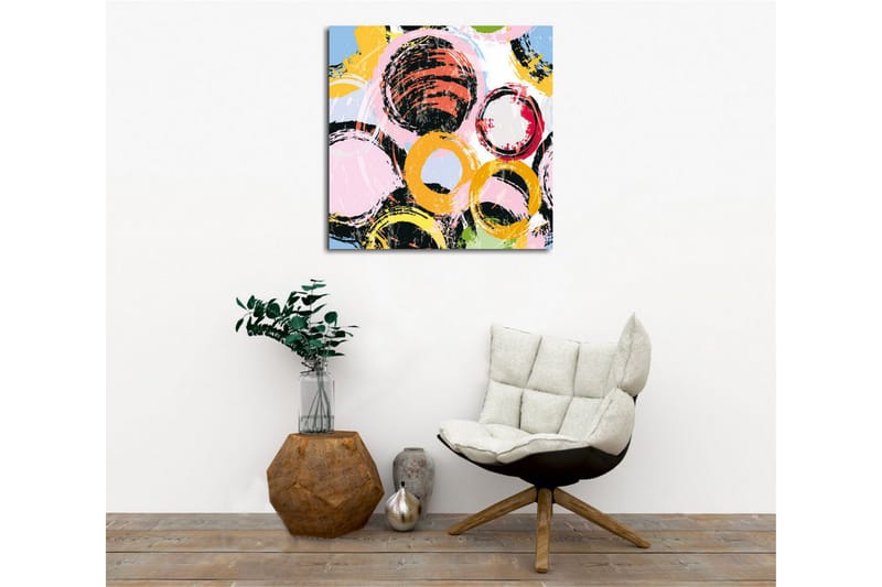 Canvas-taulu - Abstrakti sommitelma erivärisillä ympyröillä - Musta / Vaaleanpunainen / Keltainen - Sisustustuotteet - Taulu & taide - Canvas-taulu