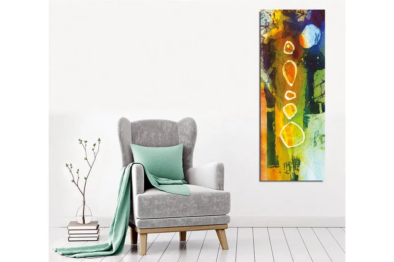 Canvas-taulu - Abstrakti sommitelma geometrisilla muodoilla ja värikkäillä elementeillä - Vihreä / Oranssi / Sininen - Sisustustuotteet - Taulu & taide - Canvas-taulu