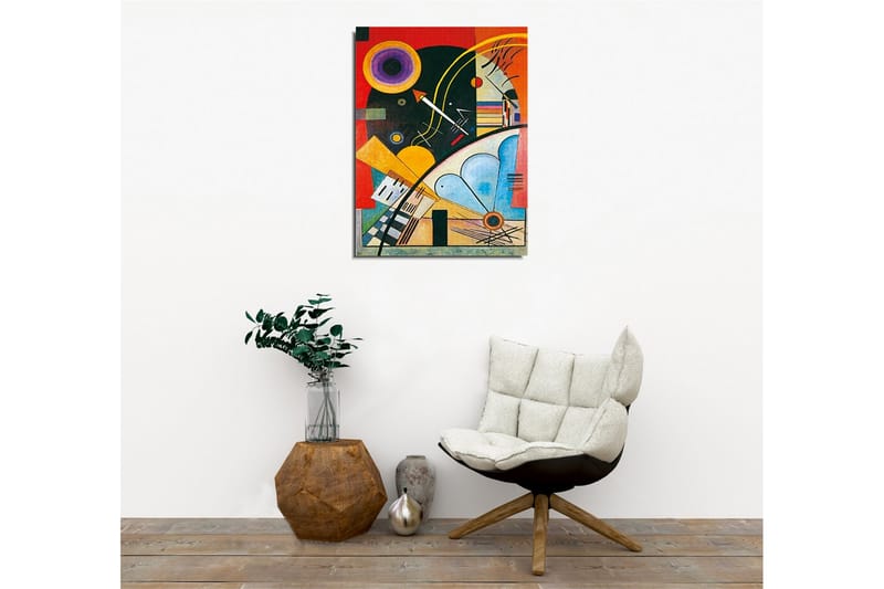 Canvas-taulu - Abstrakti sommitelma geometrisilla muodoilla ja värikkäillä ympyröillä - Tummanvihreä / oranssi / keltainen - Sisustustuotteet - Taulu & taide - Canvas-taulu