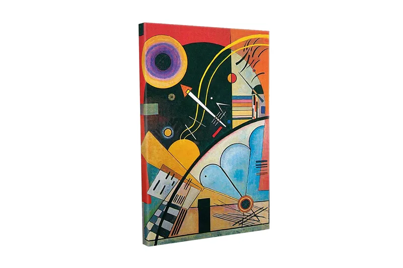 Canvas-taulu - Abstrakti sommitelma geometrisilla muodoilla ja värikkäillä ympyröillä, Tummanvihreä / oranssi / keltainen