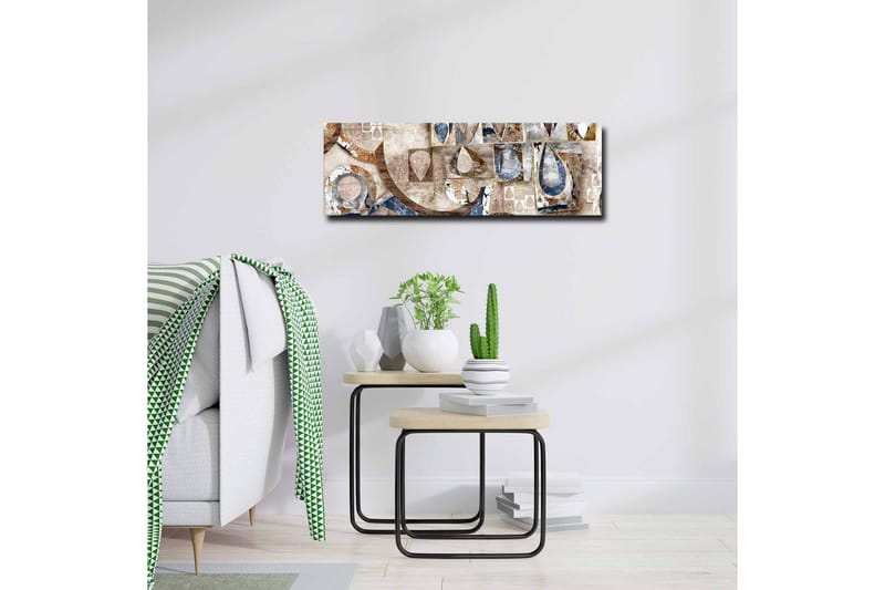 Canvas-taulu - Abstrakti sommitelma geometrisilla muodoilla ja pisaroilla - Sininen / Beige / Ruskea - Sisustustuotteet - Taulu & taide - Canvas-taulu