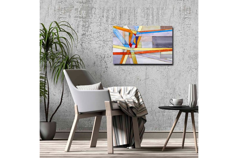 Canvas-taulu - Abstrakti sommitelma geometrisilla viivoilla ja muodoilla - Sininen / Oranssi / Harmaa - Sisustustuotteet - Taulu & taide - Canvas-taulu