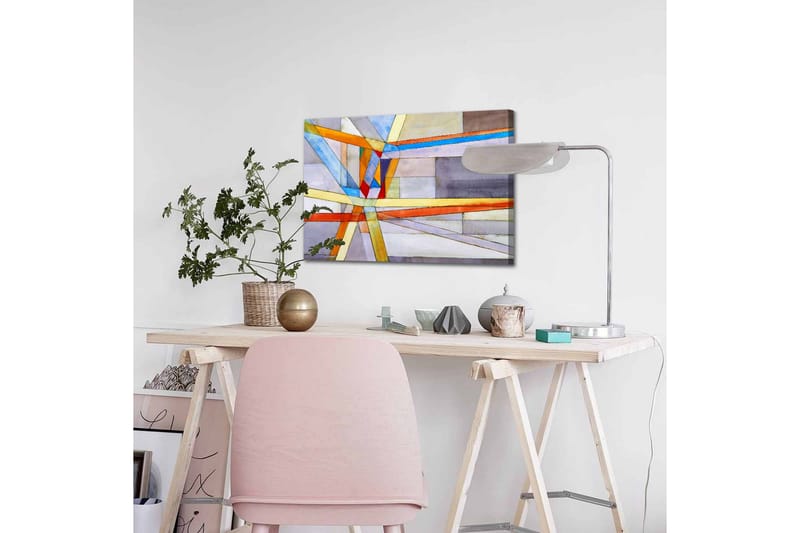 Canvas-taulu - Abstrakti sommitelma geometrisilla viivoilla ja muodoilla - Sininen / Oranssi / Harmaa - Sisustustuotteet - Taulu & taide - Canvas-taulu