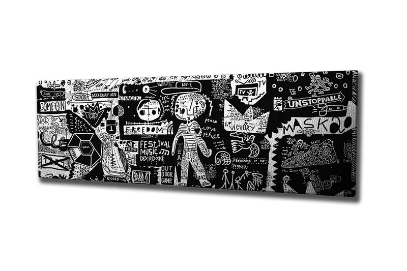 Canvas-taulu - Abstrakti sommitelma graafisilla elementeillä ja tekstuureilla - Musta / Valkoinen - Sisustustuotteet - Taulu & taide - Canvas-taulu