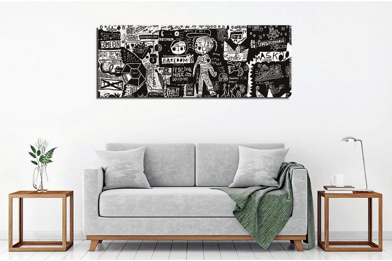 Canvas-taulu - Abstrakti sommitelma graafisilla elementeillä ja tekstuureilla - Musta / Valkoinen - Sisustustuotteet - Taulu & taide - Canvas-taulu