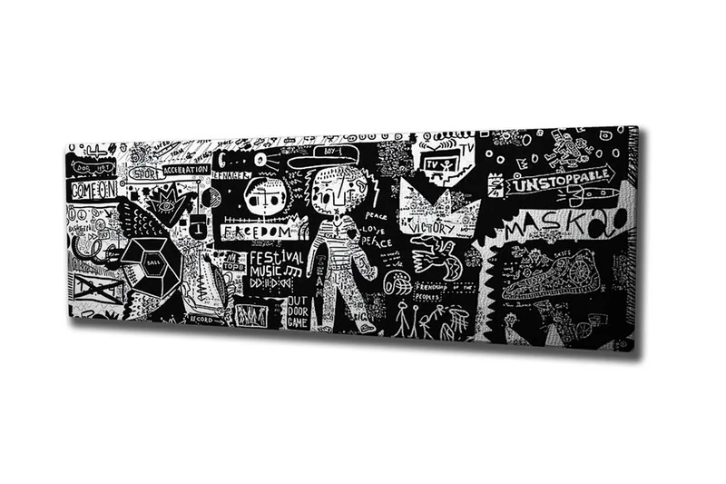 Canvas-taulu - Abstrakti sommitelma graafisilla elementeillä ja tekstuureilla, Musta / Valkoinen