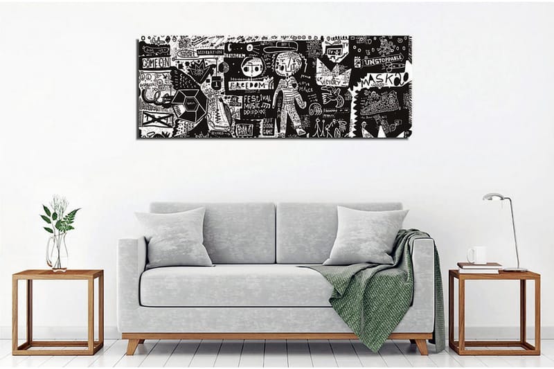 Canvas-taulu - Abstrakti sommitelma graafisilla elementeillä ja tekstuureilla - Musta / Valkoinen - Sisustustuotteet - Taulu & taide - Canvas-taulu