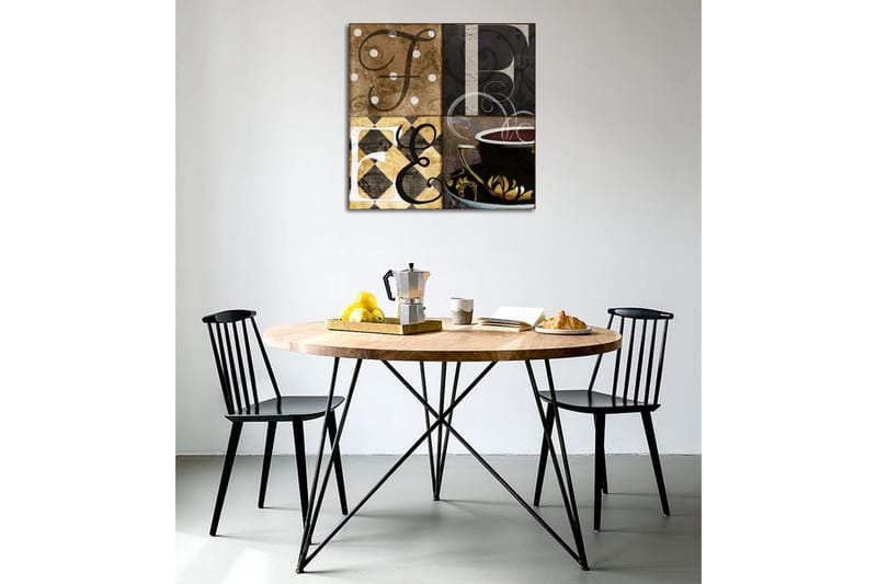 Canvas-taulu - Abstrakti sommitelma kirjaimilla ja kahvikupilla - Ruskea / Musta / Kulta - Sisustustuotteet - Taulu & taide - Canvas-taulu