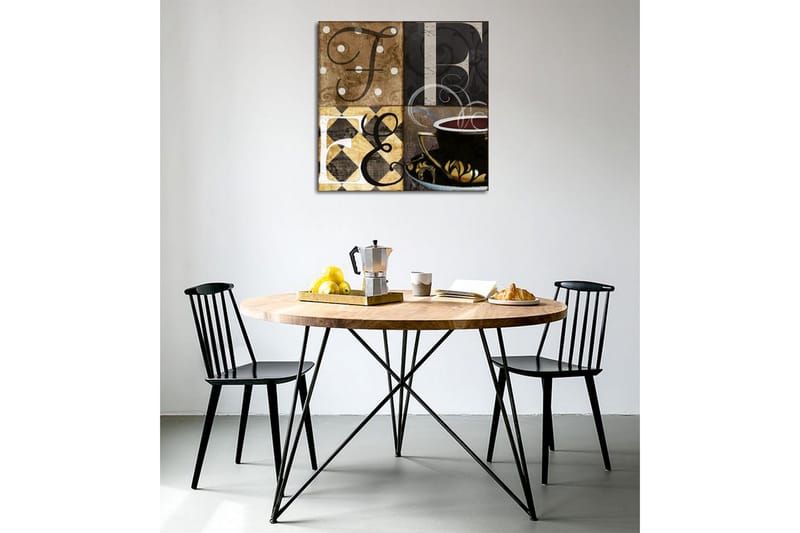 Canvas-taulu - Abstrakti sommitelma kirjaimilla ja kahvikupilla - Ruskea / Musta / Kulta - Sisustustuotteet - Taulu & taide - Canvas-taulu