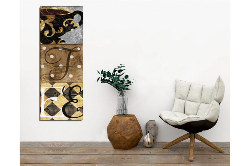 Canvas-taulu - Abstrakti sommitelma kirjaimilla ja kuvioilla - Musta / Kulta / Beige - Sisustustuotteet - Taulu & taide - Canvas-taulu