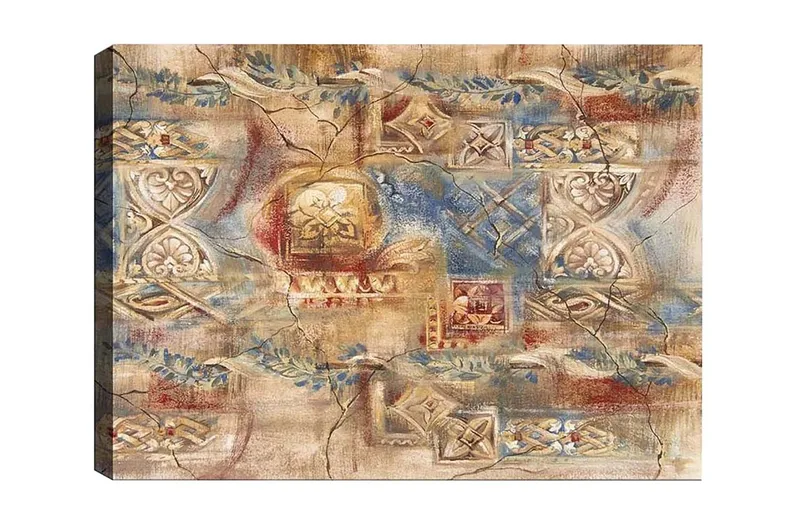 Canvas-taulu - Abstrakti sommitelma koristeellisilla kuvioilla ja tekstuureilla - Beige / Sininen / Punainen - Sisustustuotteet - Taulu & taide - Canvas-taulu