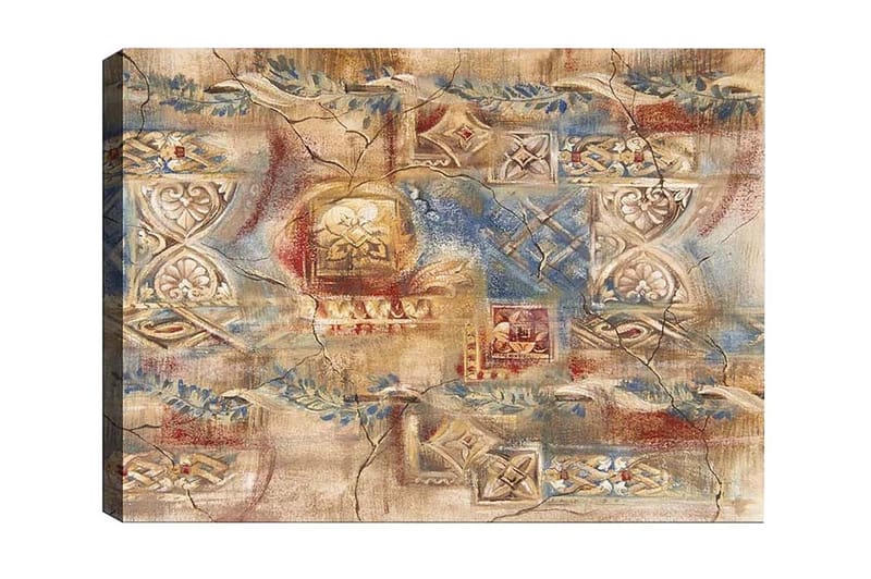 Canvas-taulu - Abstrakti sommitelma koristeellisilla kuvioilla ja tekstuureilla, Beige / Sininen / Punainen