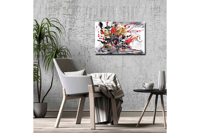 Canvas-taulu - Abstrakti sommitelma kukilla ja dynaamisilla viivoilla - Punainen / Musta / Kulta - Sisustustuotteet - Taulu & taide - Canvas-taulu